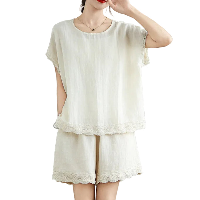 Lace-Trim Two-Piece Set – Loose Fit Elegant Outfit for Women