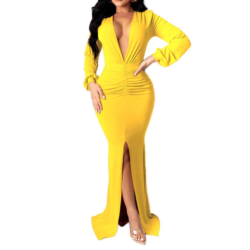Deep V-Neck Slim-Fit Evening Dress