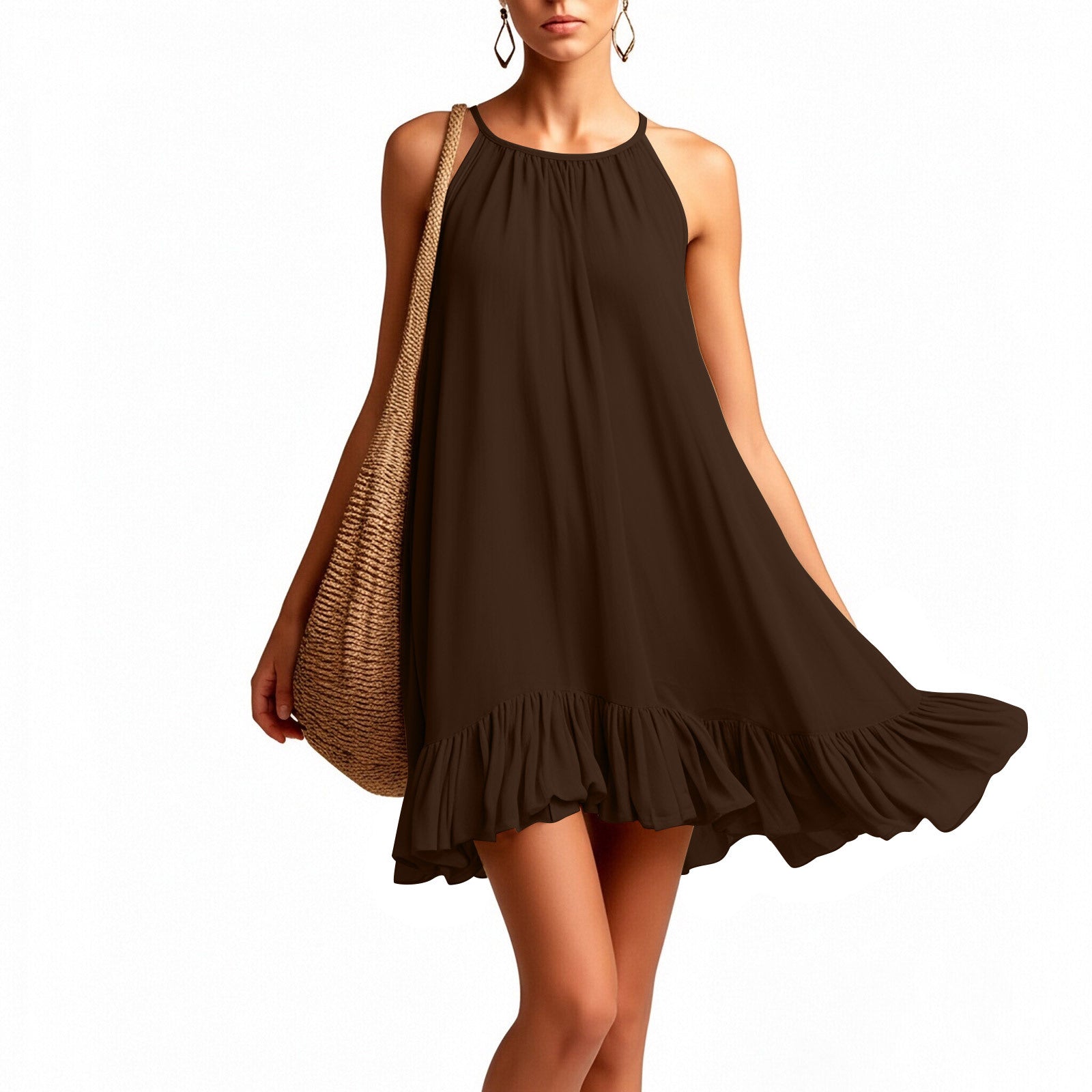 Halterneck Pleated Dress – Sleeveless Elegant Casual Dress for Women