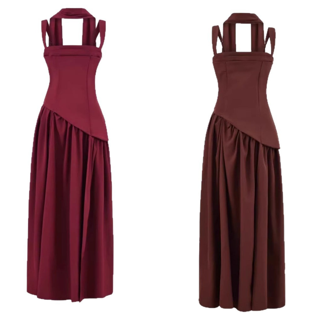 Lace-Up Maxi Dress – Ribbon Trim High-Slit Elegant Dress for Women
