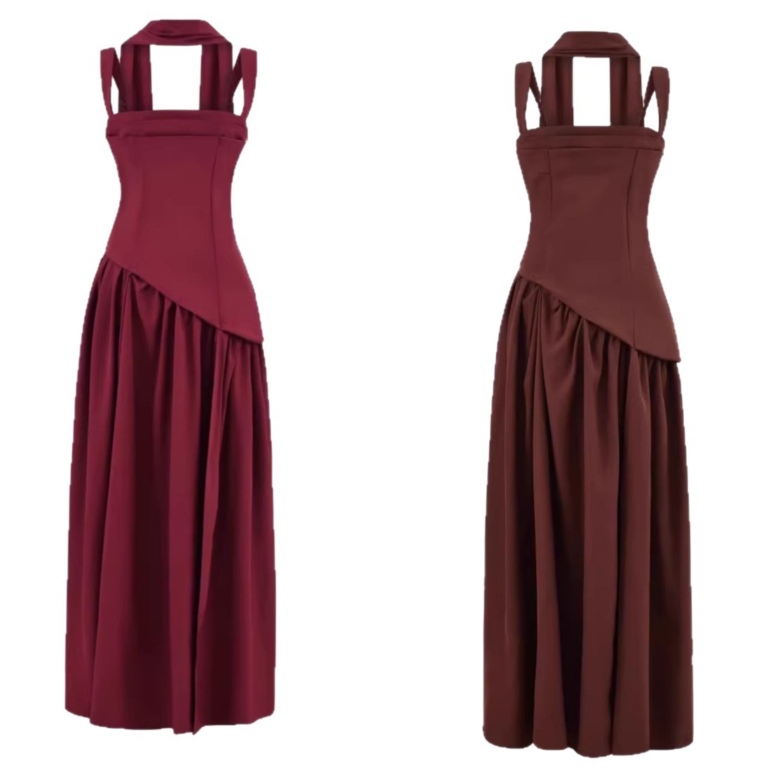 Lace-Up Maxi Dress – Ribbon Trim High-Slit Elegant Dress for Women