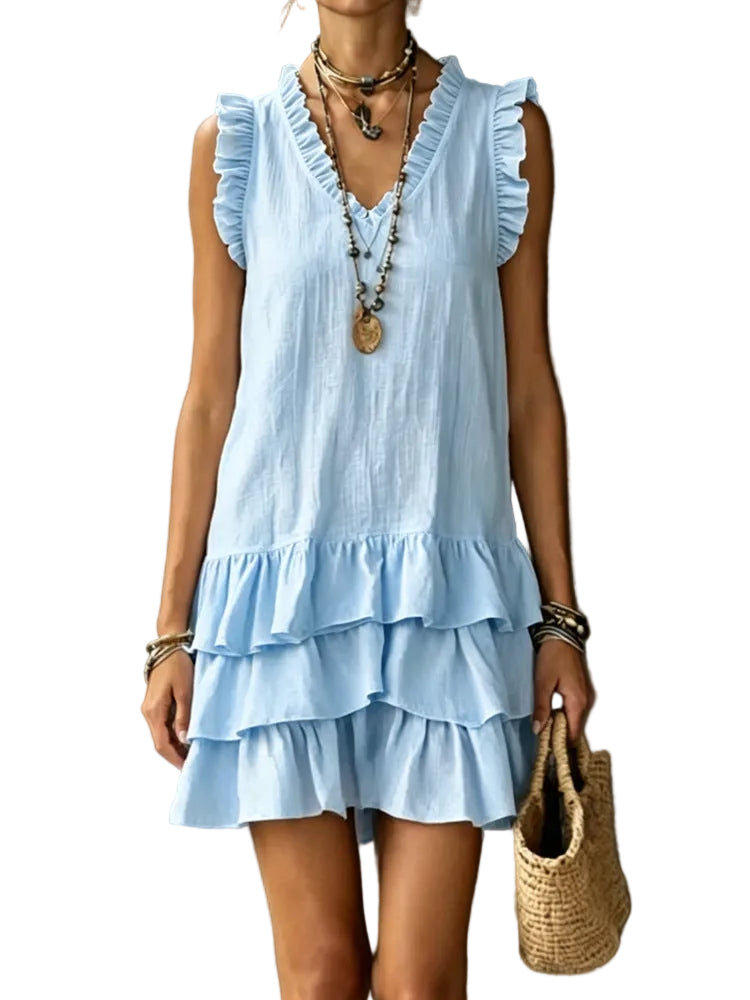 V-Neck Ruffle Sleeveless Dress – Casual Elegant Dress for Women
