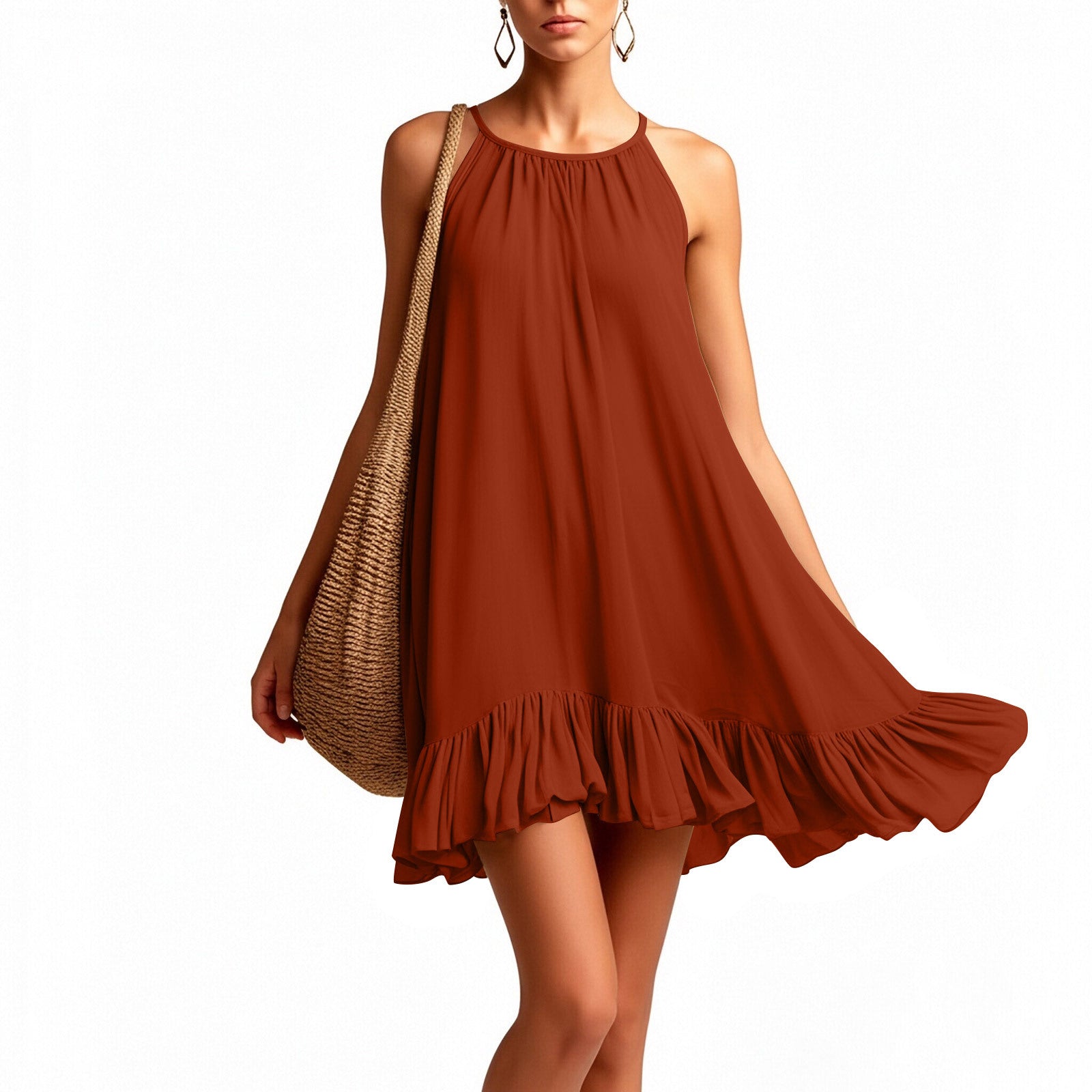 Halterneck Pleated Dress – Sleeveless Elegant Casual Dress for Women
