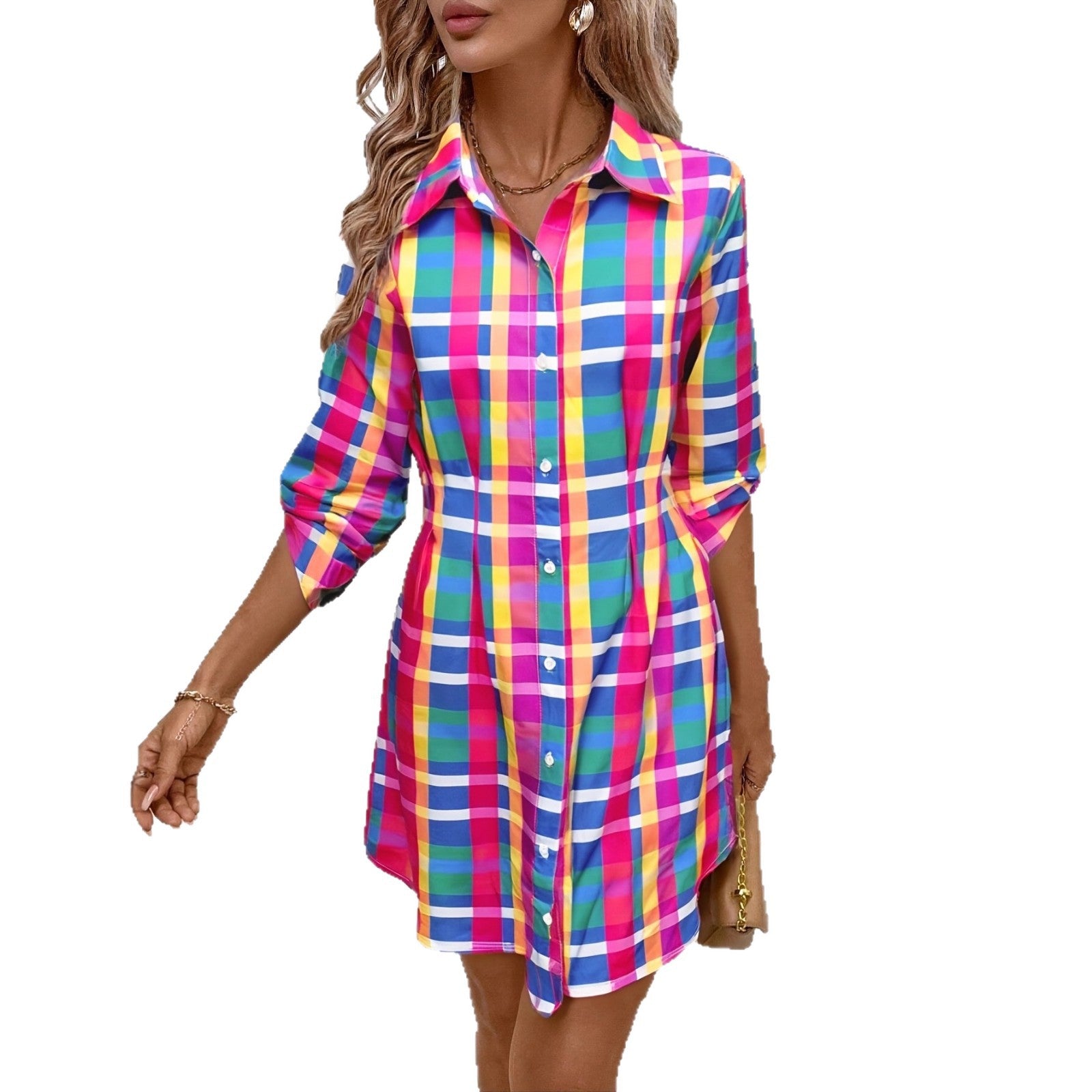 Colorful Plaid Shirt Dress – Stylish Casual Dress for Women