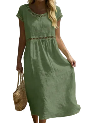 Embroidered Lace Cotton-Linen Midi Dress