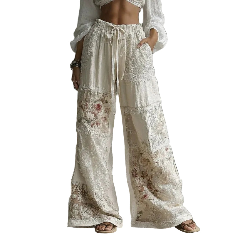 Printed Cotton-Linen Wide-Leg Pants