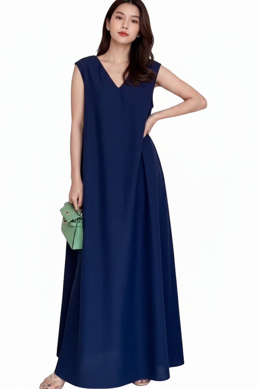 Mori Girl V-Neck Maxi Dress – Silk Linen Plus Size Tank Dress for Women