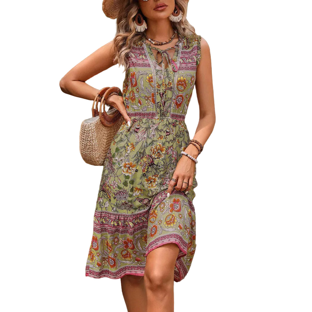 Ethnic Print Maxi Dress – Elegant Bohemian Style for Women