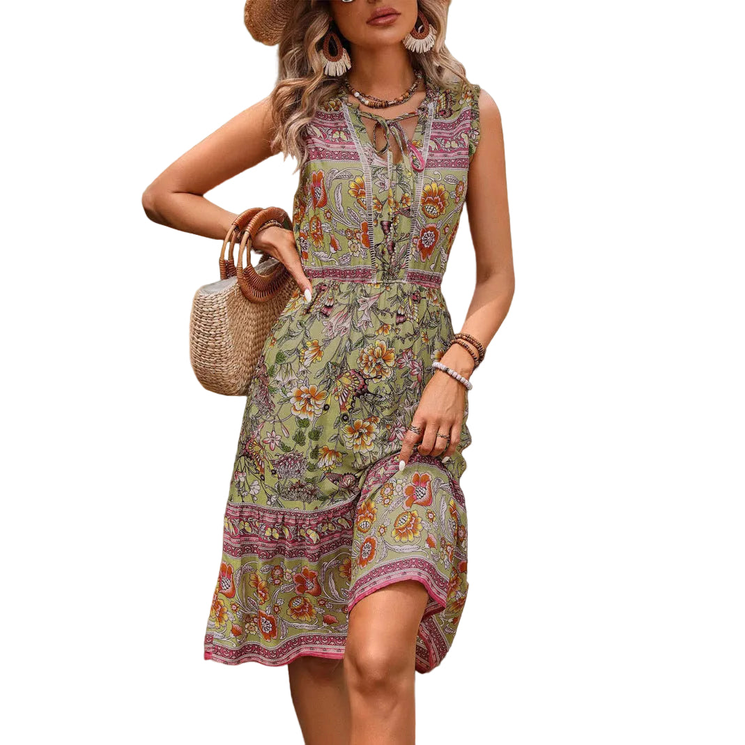 Ethnic Print Maxi Dress – Elegant Bohemian Style for Women