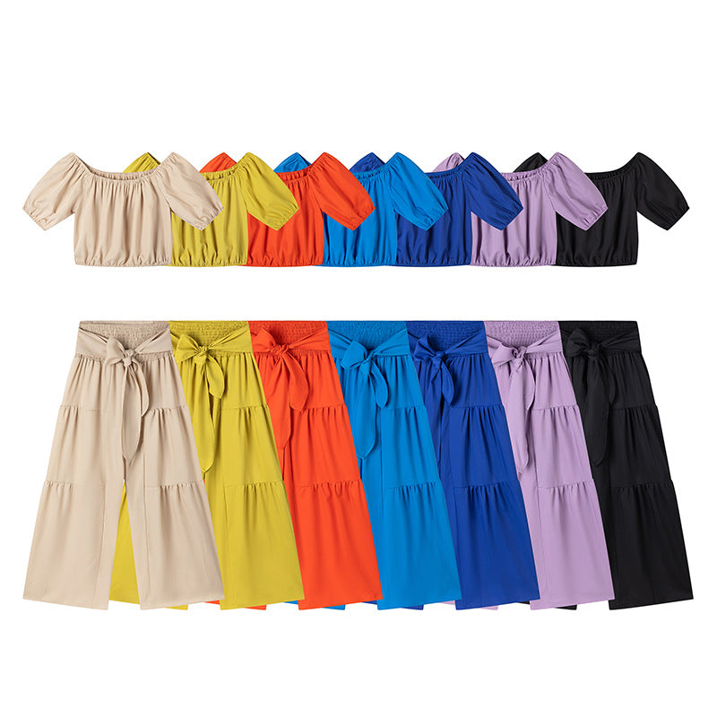 High-Waisted Flared Pants – Solid Color Tie Detail Elegant Trousers