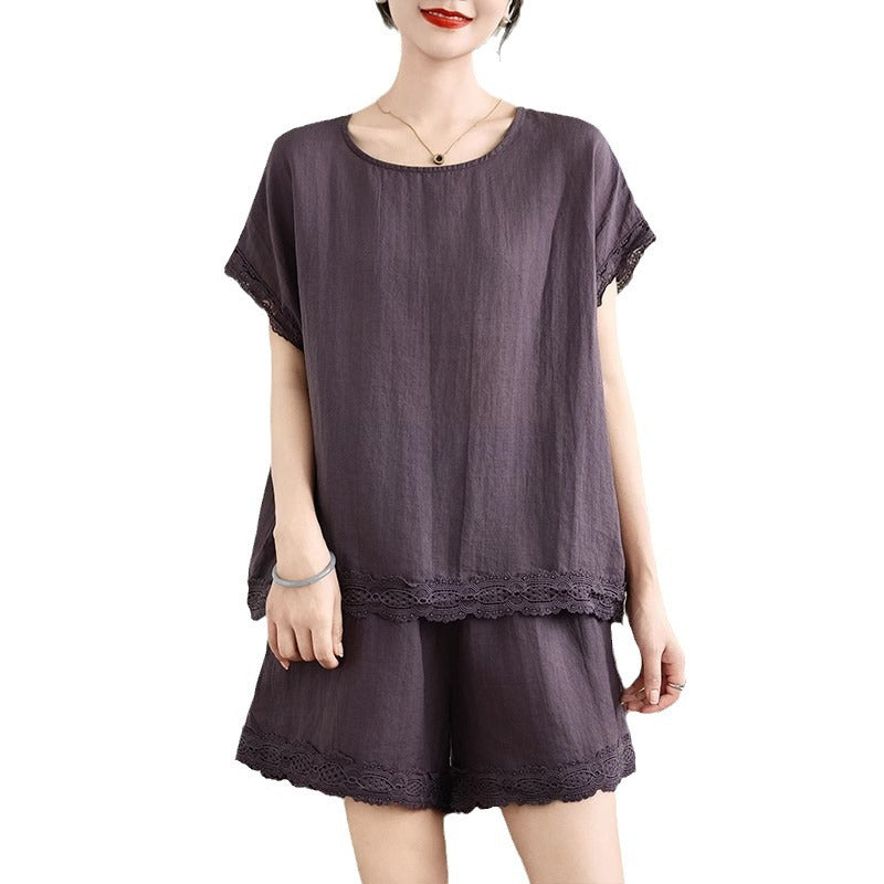 Lace-Trim Two-Piece Set – Loose Fit Elegant Outfit for Women