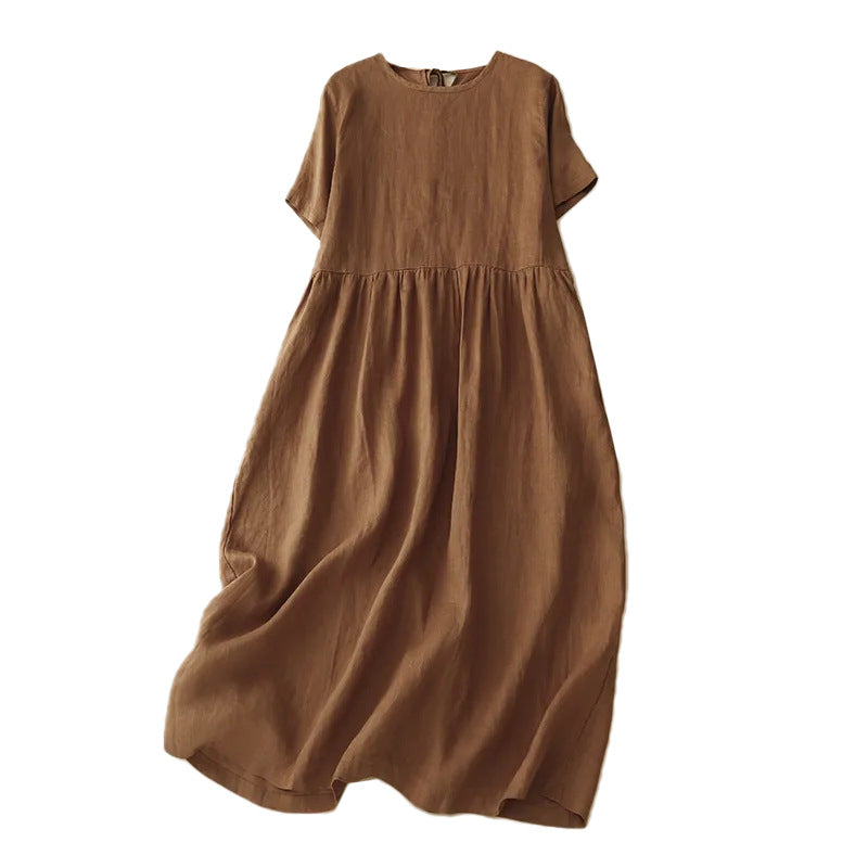 Minimalist Midi Dress – Artistic Vintage Solid Color Dress for Women