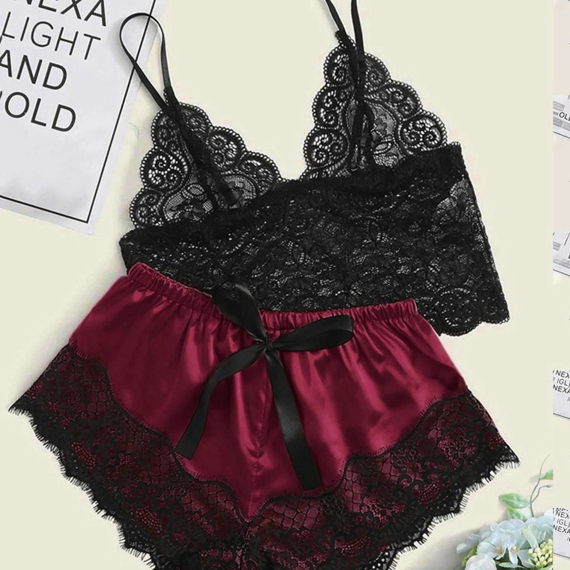 Pajama Sets Sexy Pajamas for Women 2 Pieces Top Shorts Set Sleepwear Clothes Lace Pajamas Underwear Lingerie