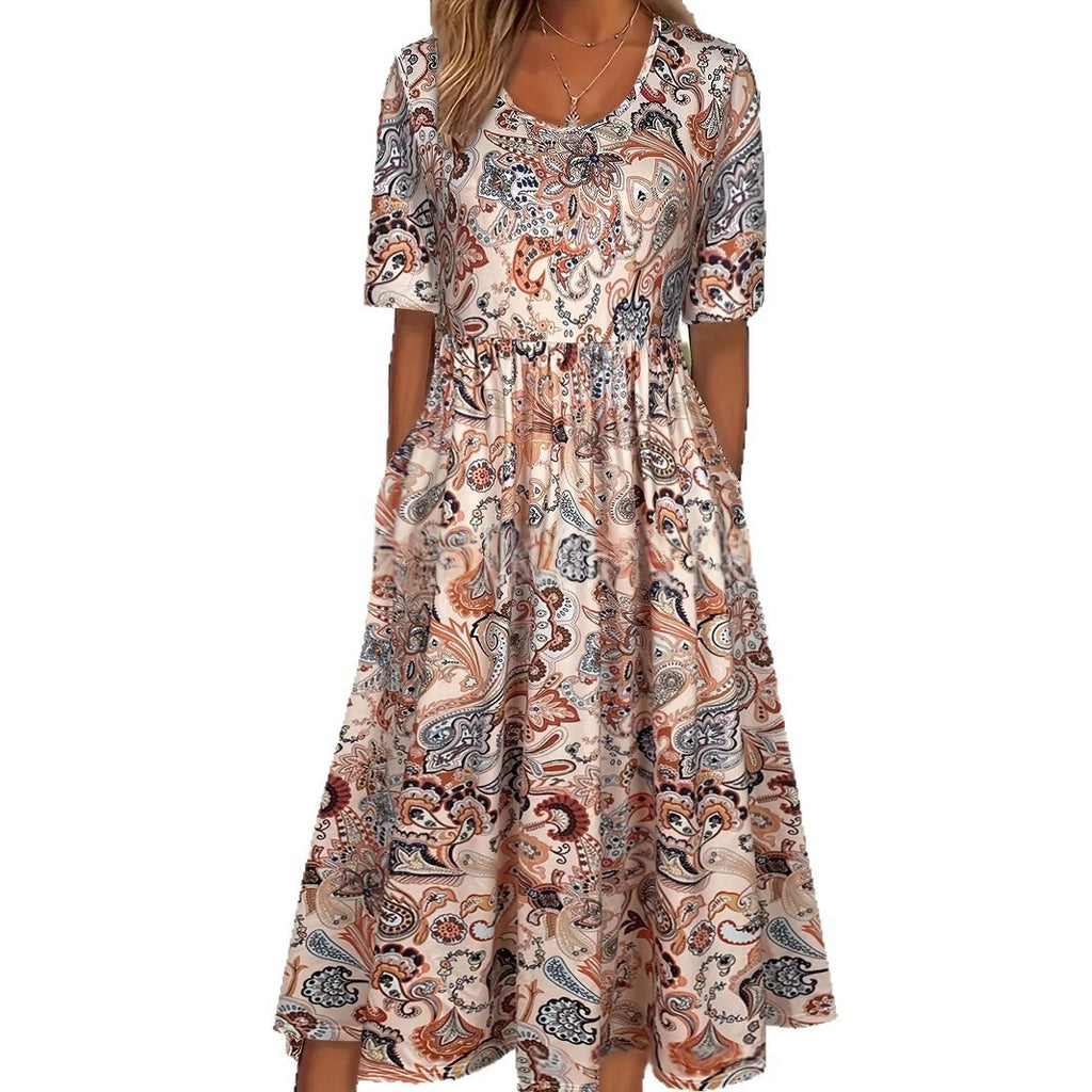 V-Neck Belted Maxi Dress – Short Sleeve Dress with Pockets for Women