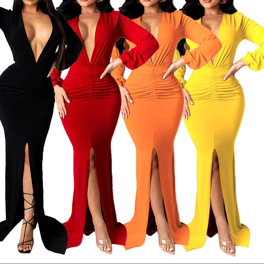 Deep V-Neck Slim-Fit Evening Dress