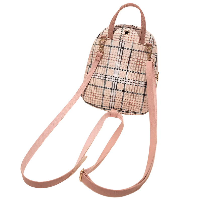 Ladies Check Lock Small Backpack One Shoulder Diagonal Handbag Coin Purse