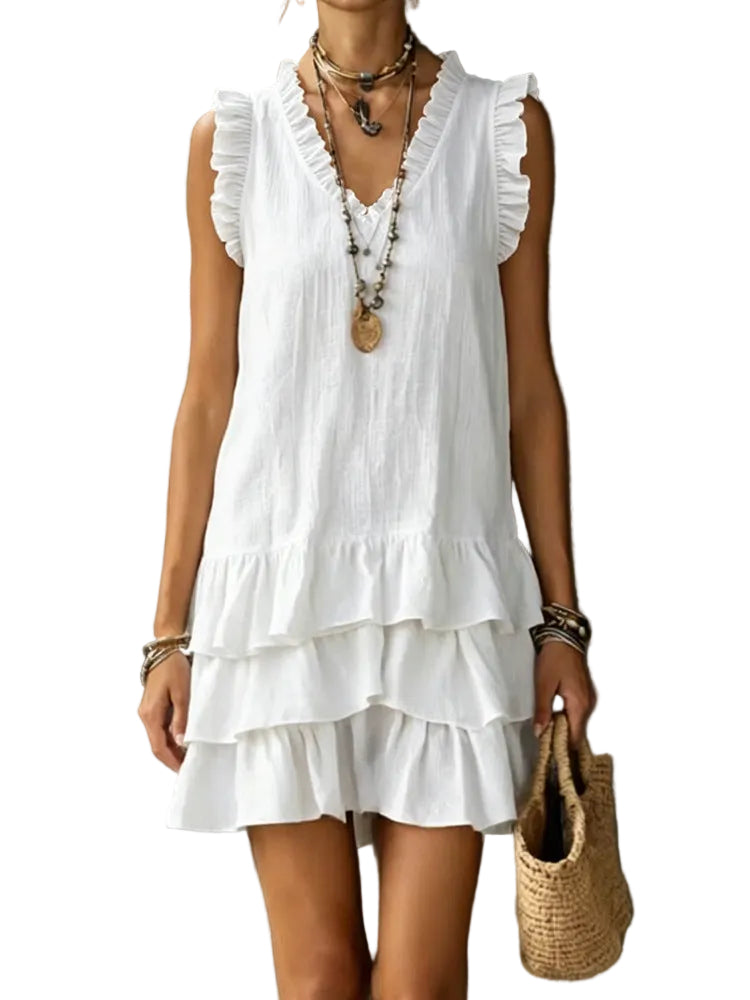 V-Neck Ruffle Sleeveless Dress – Casual Elegant Dress for Women