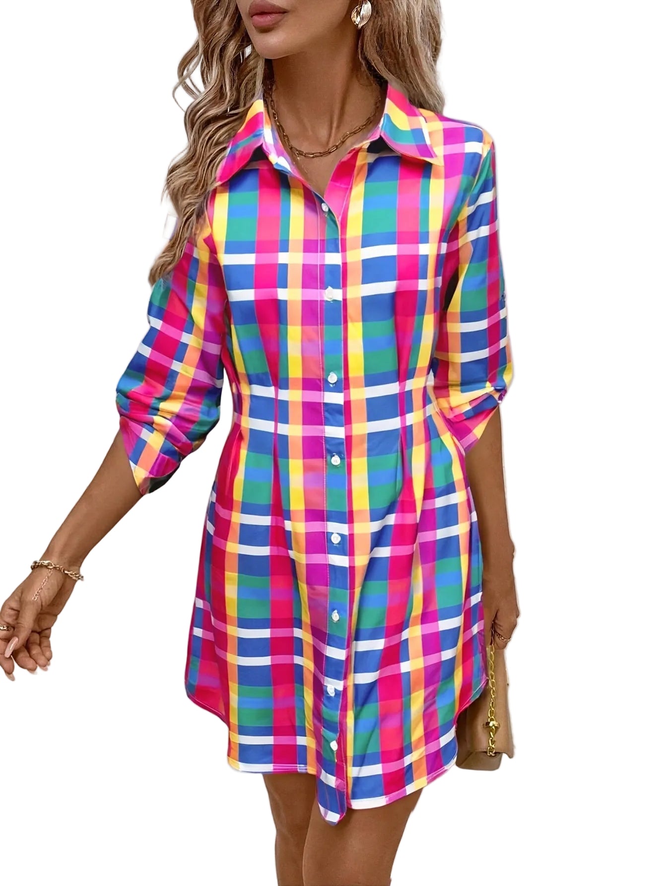 Colorful Plaid Shirt Dress – Stylish Casual Dress for Women