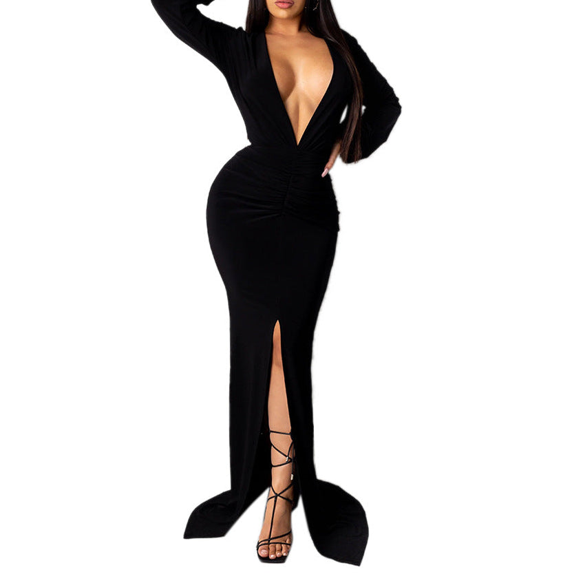 Deep V-Neck Slim-Fit Evening Dress