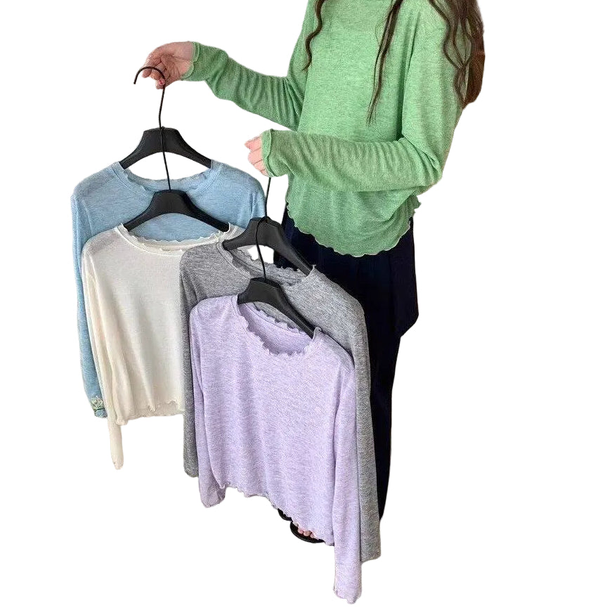 Women's Slim-fit Ruffled-neck Lightweight Top