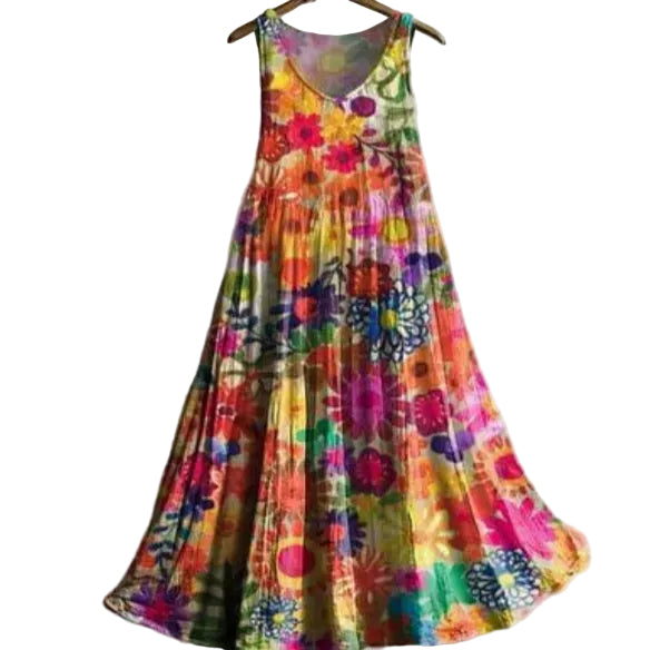 V-Neck Printed Summer Dress – Sleeveless Casual Dress for Women