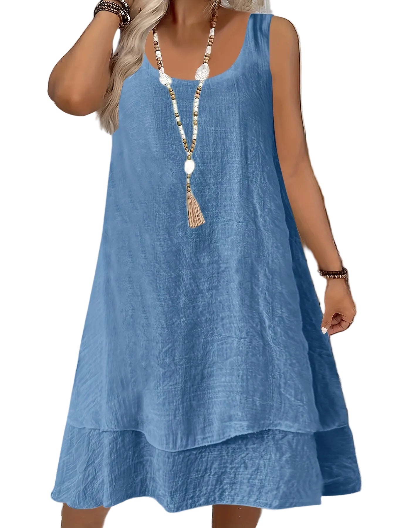Sleeveless Crew Neck Midi Dress – Elegant Loose Fit Dress for Women