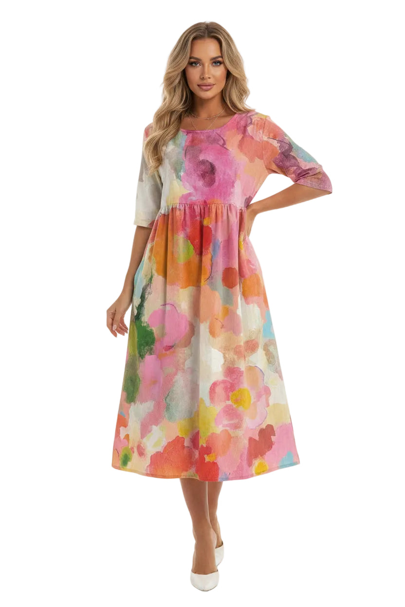Digital Printed Maxi Dress – Wide Fit Elegant Dress for Women
