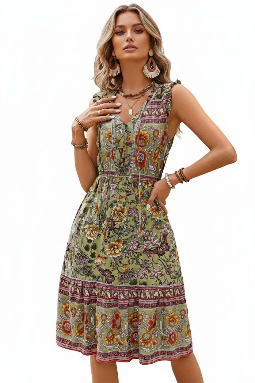 Ethnic Print Maxi Dress – Elegant Bohemian Style for Women