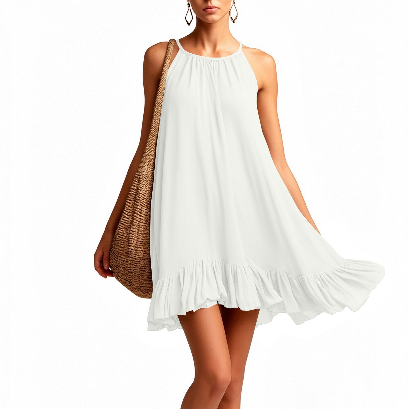 Halterneck Pleated Dress – Sleeveless Elegant Casual Dress for Women