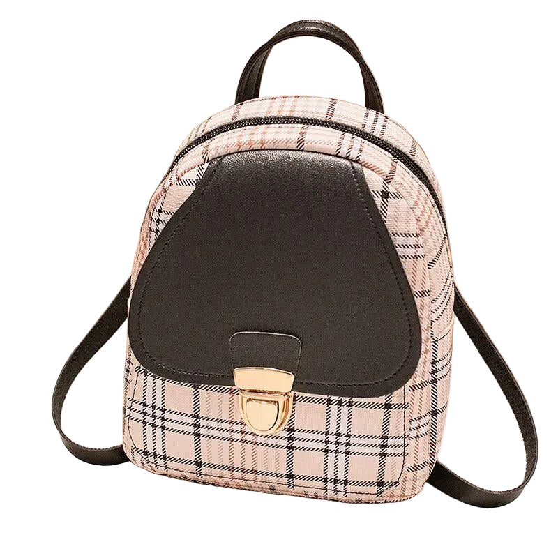 Ladies Check Lock Small Backpack One Shoulder Diagonal Handbag Coin Purse