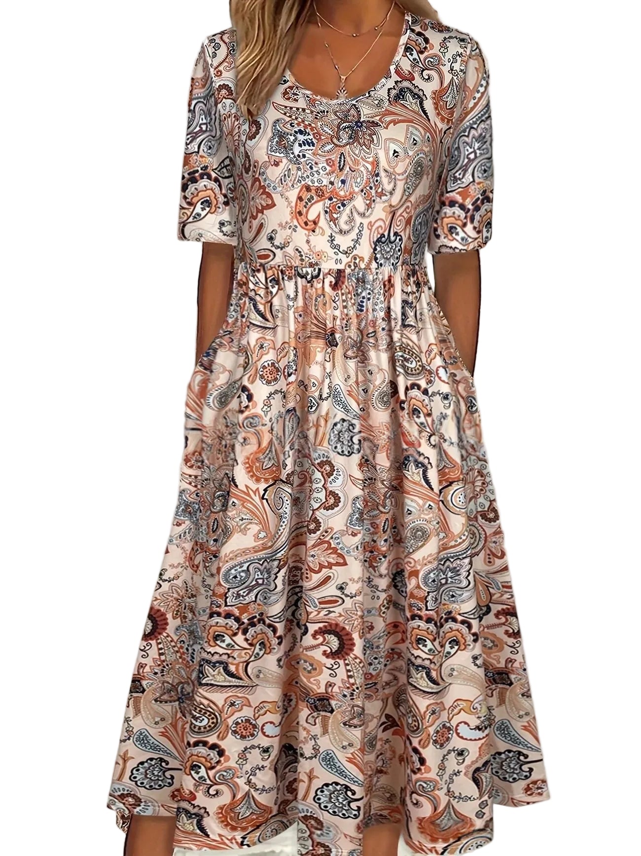 V-Neck Belted Maxi Dress – Short Sleeve Dress with Pockets for Women