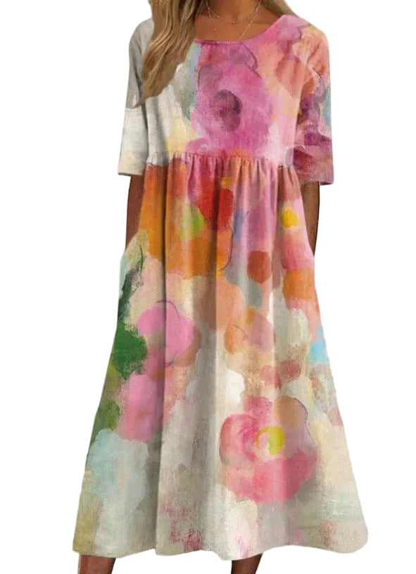 Digital Printed Maxi Dress – Wide Fit Elegant Dress for Women