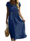 Embroidered Lace Cotton-Linen Midi Dress
