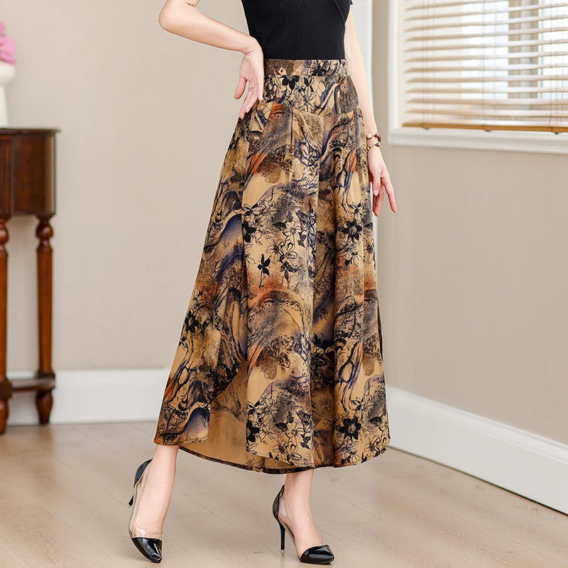 Summer Wide Leg Pants Women High Quality Loose Bohemian High Waist Skirt Pants Summer Vintage Trousers Women Bottoms