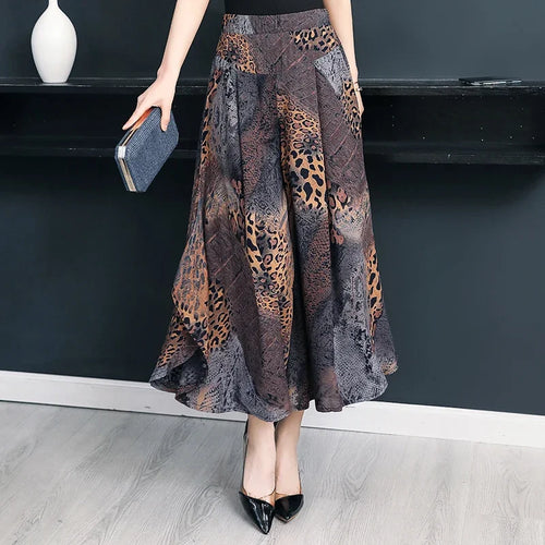Summer Wide Leg Pants Women High Quality Loose Bohemian High Waist Skirt Pants Summer Vintage Trousers Women Bottoms