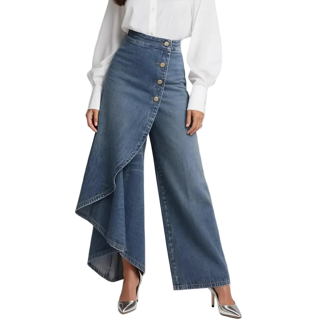 Faux Denim Wide-Leg Statement Pants