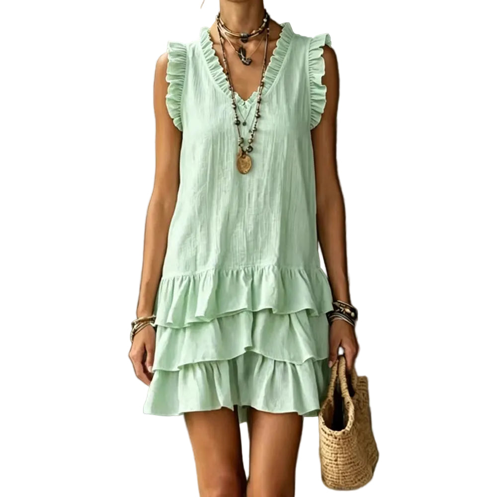 V-Neck Ruffle Sleeveless Dress – Casual Elegant Dress for Women