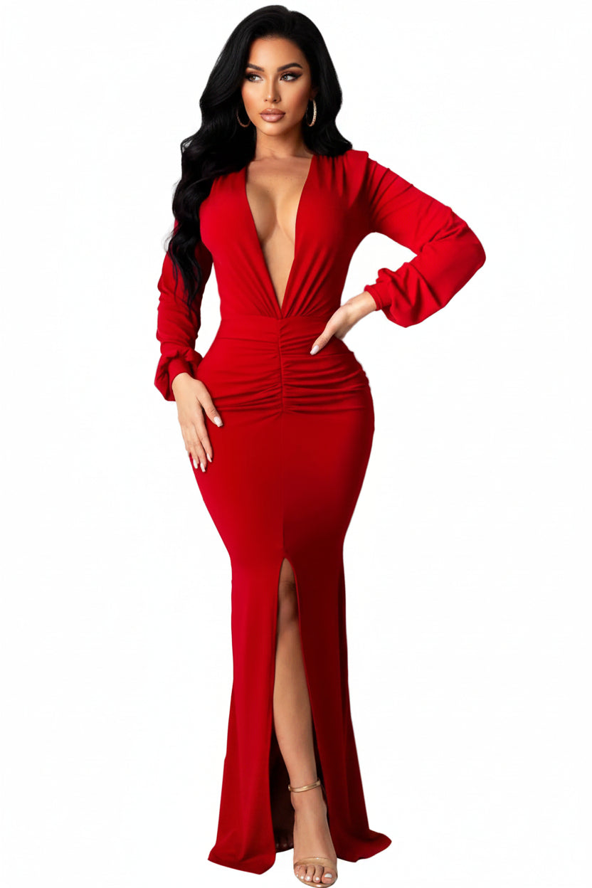 Deep V-Neck Slim-Fit Evening Dress