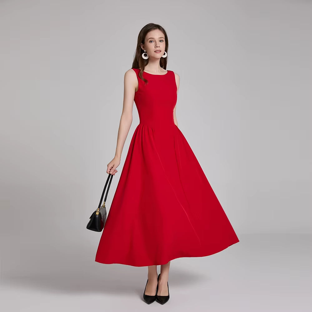 2025 Elegant and Beautiful Women'S Dresses Red Sleeveless New Year Party Dresses Sexy Casual Birthday Dress