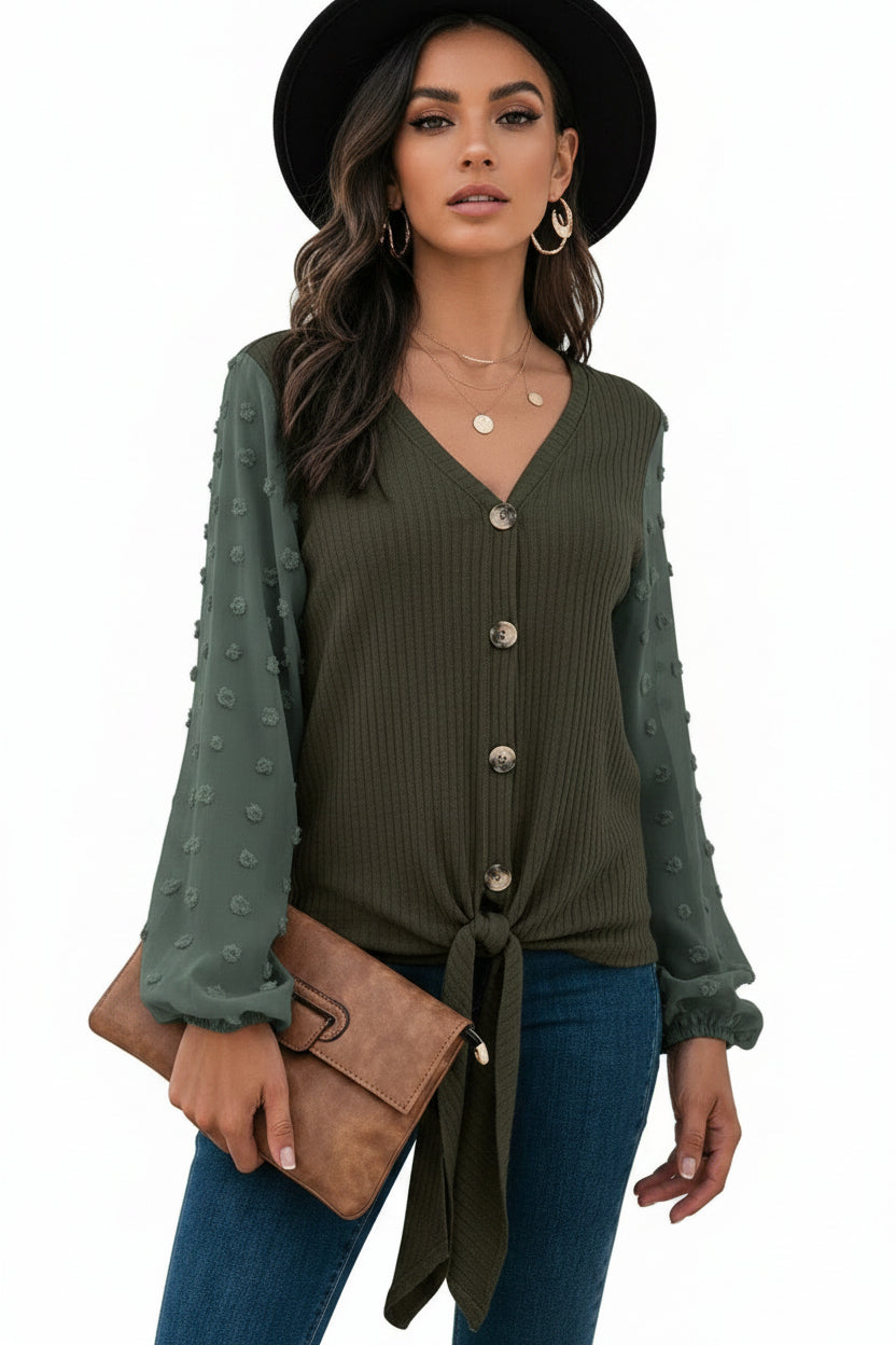 V-Neck Button Knit Cardigan