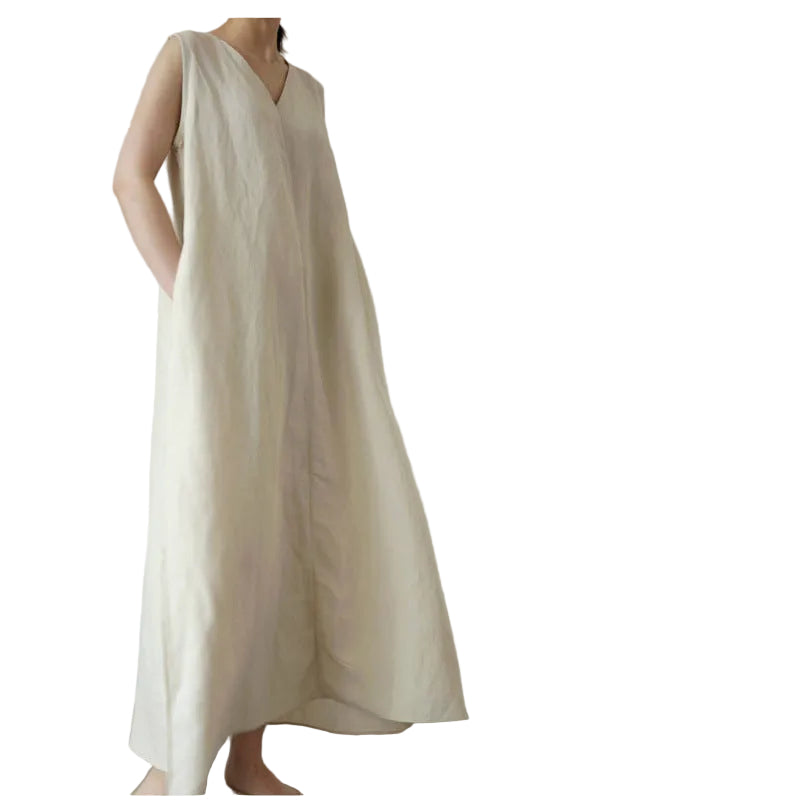 Mori Girl V-Neck Maxi Dress – Silk Linen Plus Size Tank Dress for Women