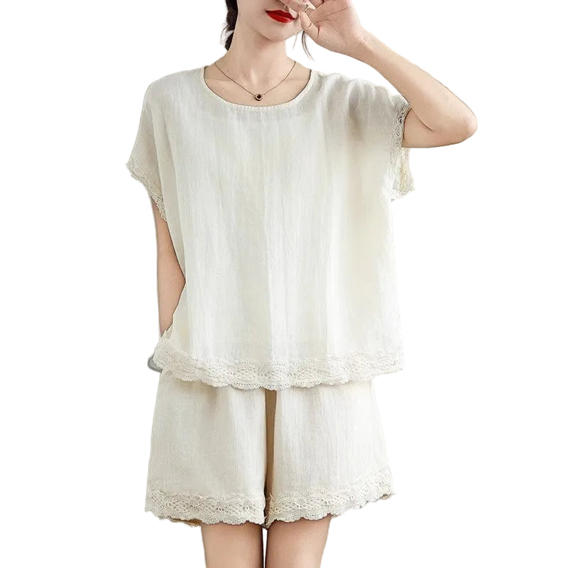 Lace-Trim Two-Piece Set – Loose Fit Elegant Outfit for Women